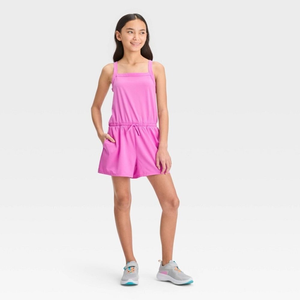 All in Motion Youth Girls XL 14 Sleeveless One Piece Woven Romper in Purple 2224